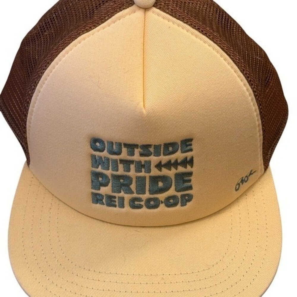 REI Outside Pride Trucker Hat Cap LGBTQ+ Snapback Green Brown Mesh Gay Lesbian